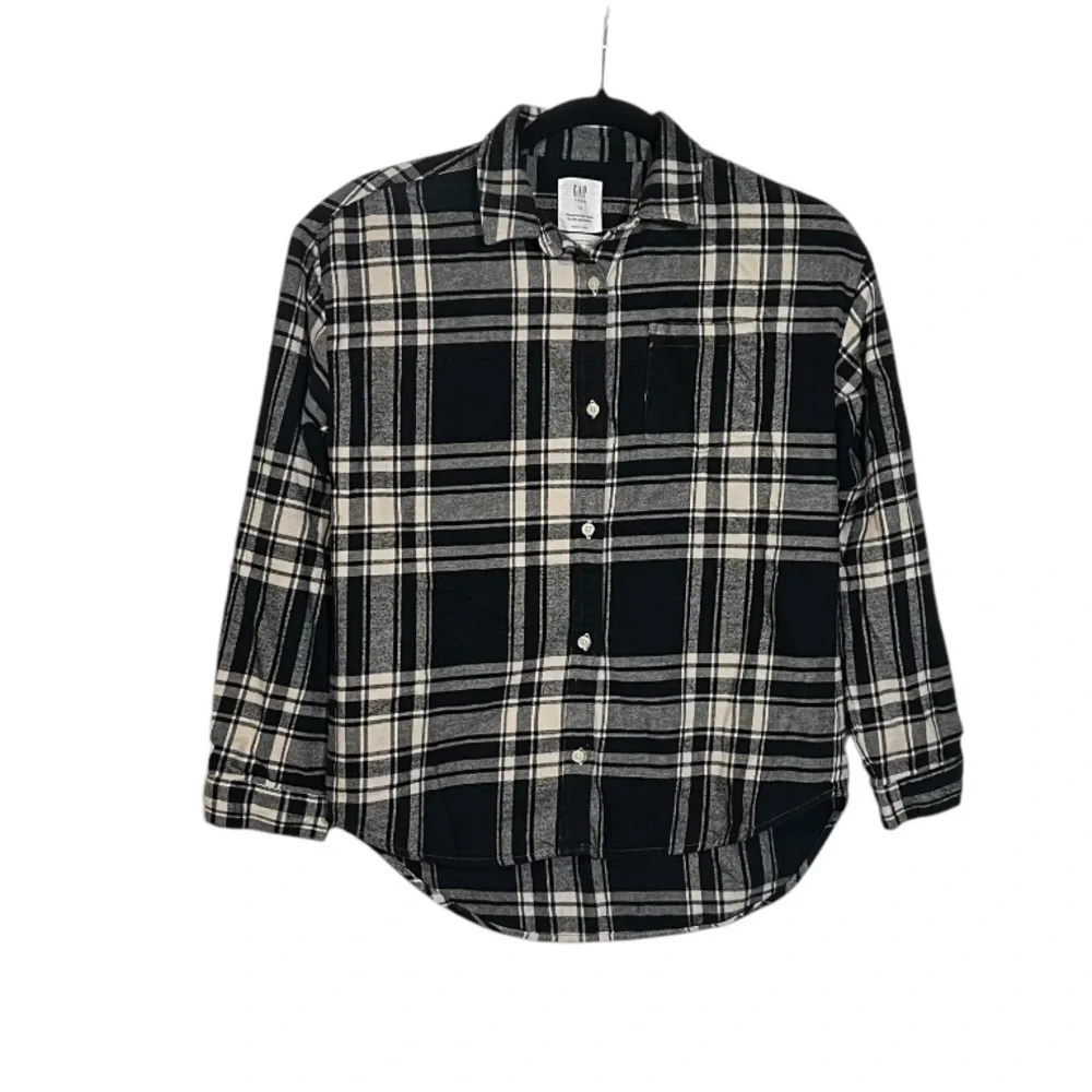 GAP Girls Flannel Shirt Black and White Plaid Size 10